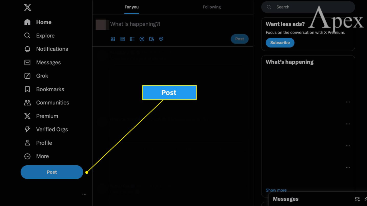 X interface Post button Screenshot of X interface showing the Post button highlighted.