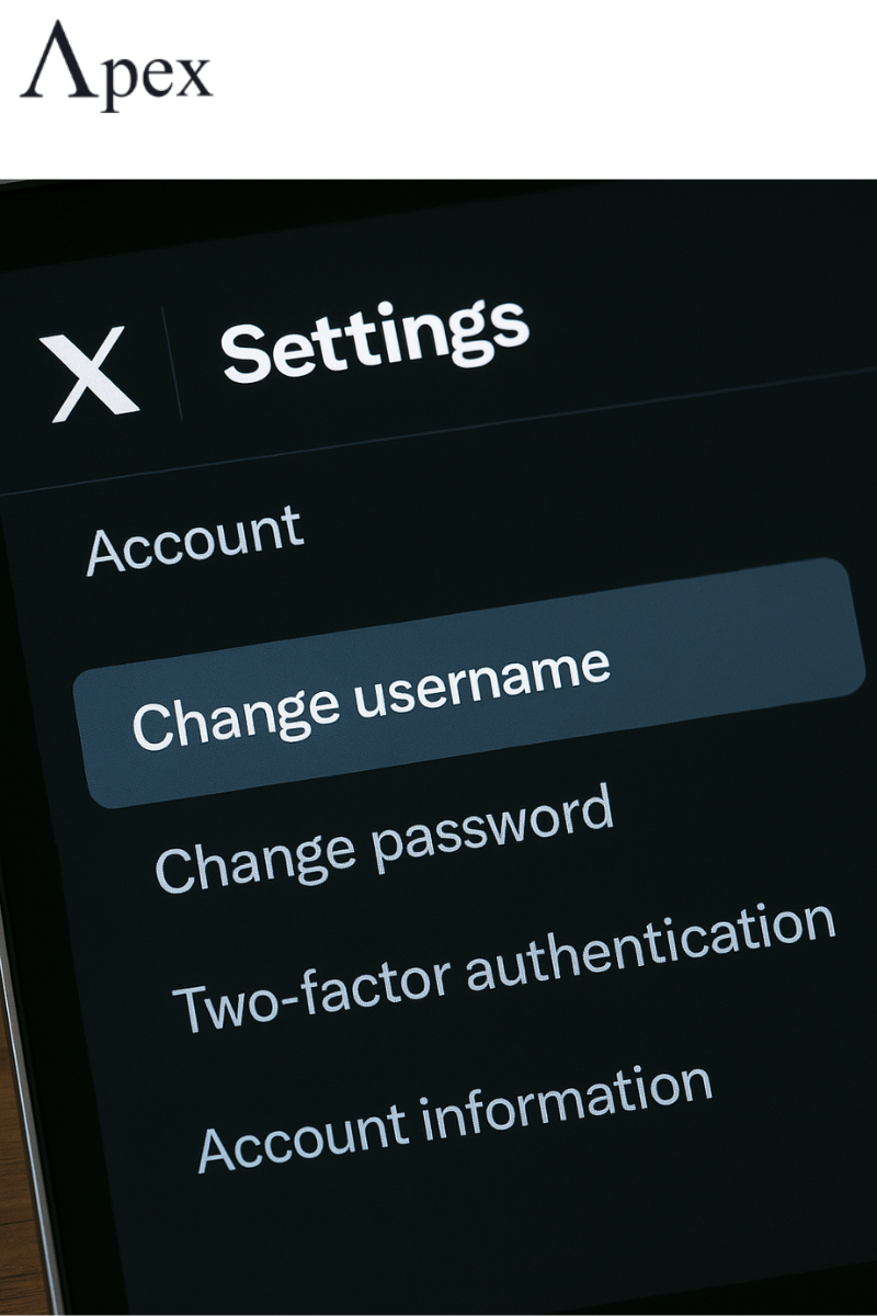 Close-up of the X app settings screen highlighting the Change Username option