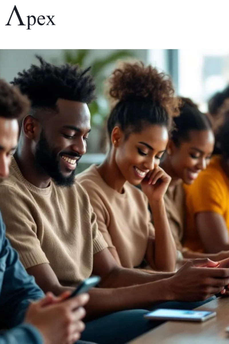 Group of smiling people using smartphones in a casual setting